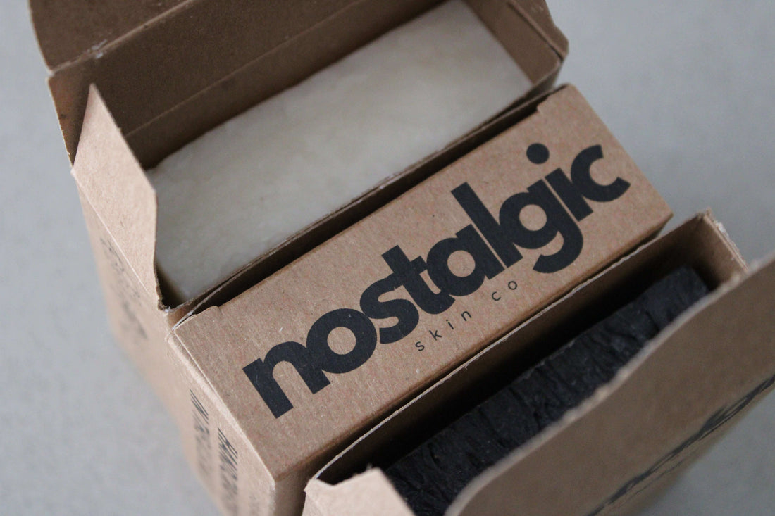Natural ingredients like charcoal and aloe in Nostalgic Skin Co. soap