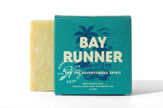Bay Runner Soap packaging, showcasing bold design and tropical scent for adventurous spirits.