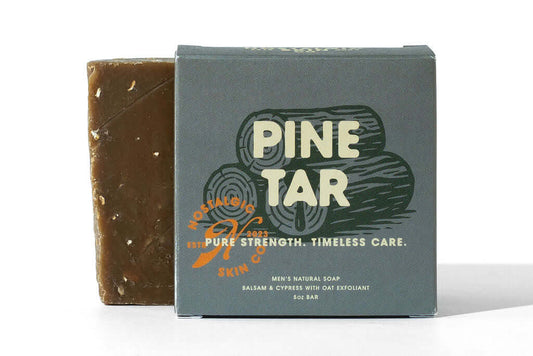 Unboxed Pine Tar soap bar – handcrafted natural ingredients, gritty texture, deep clean.