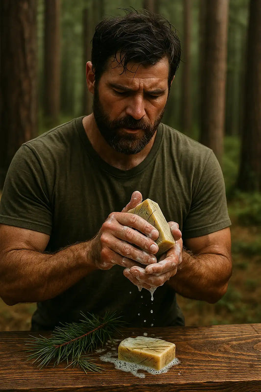 Pine tar and cedarwood bring the forest to your shower—honest scents for hardworking men.