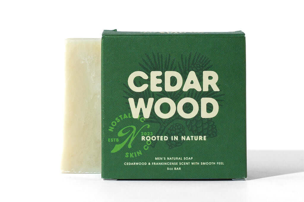 Cedarwood bar soap unwrapped – handcrafted clean with grounding cedar scent and creamy lather.